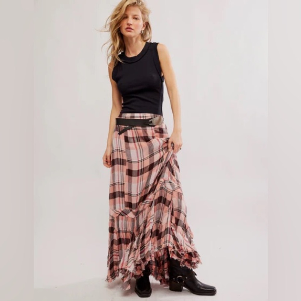 Free People long plaid skirt , size XS